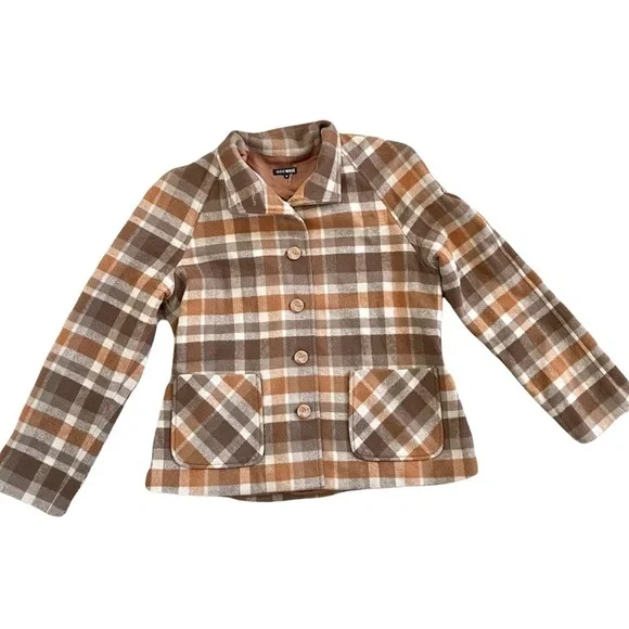 Vintage Wool Lined Plaid Tartan Brown Button Shacket - Picture 2 of 13